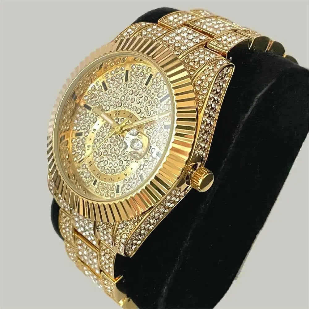 Silver Full Diamond Night Glow Waterproof Men's Watch